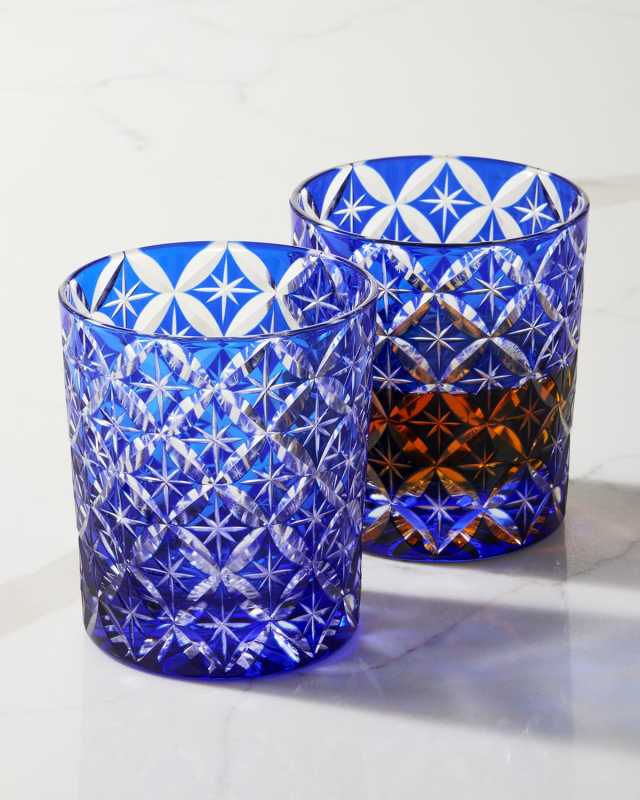 8 oz. Blue Cased Glass Tumblers, Set of 2